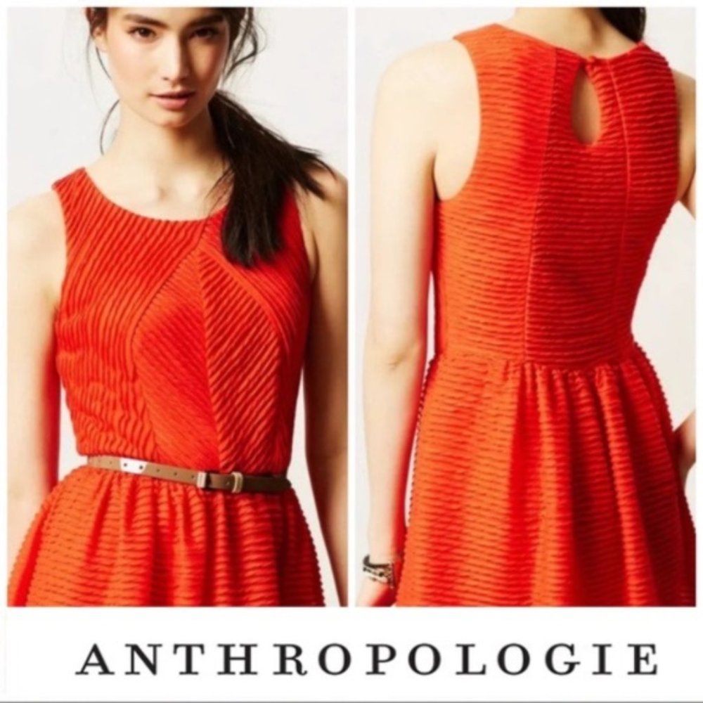 Anthropologie Bordeaux Red Fit & Flare Textured Dress